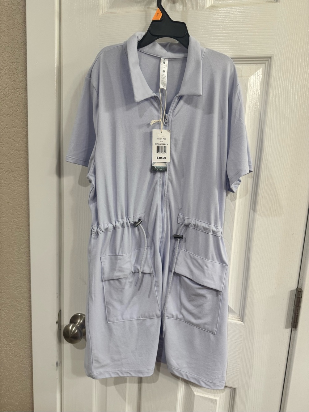 Girls Light Lavender Zip Front Utility dress